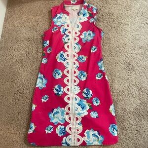 Mud Pie Floral Lace Trim Mini Dress - Pink and Blue